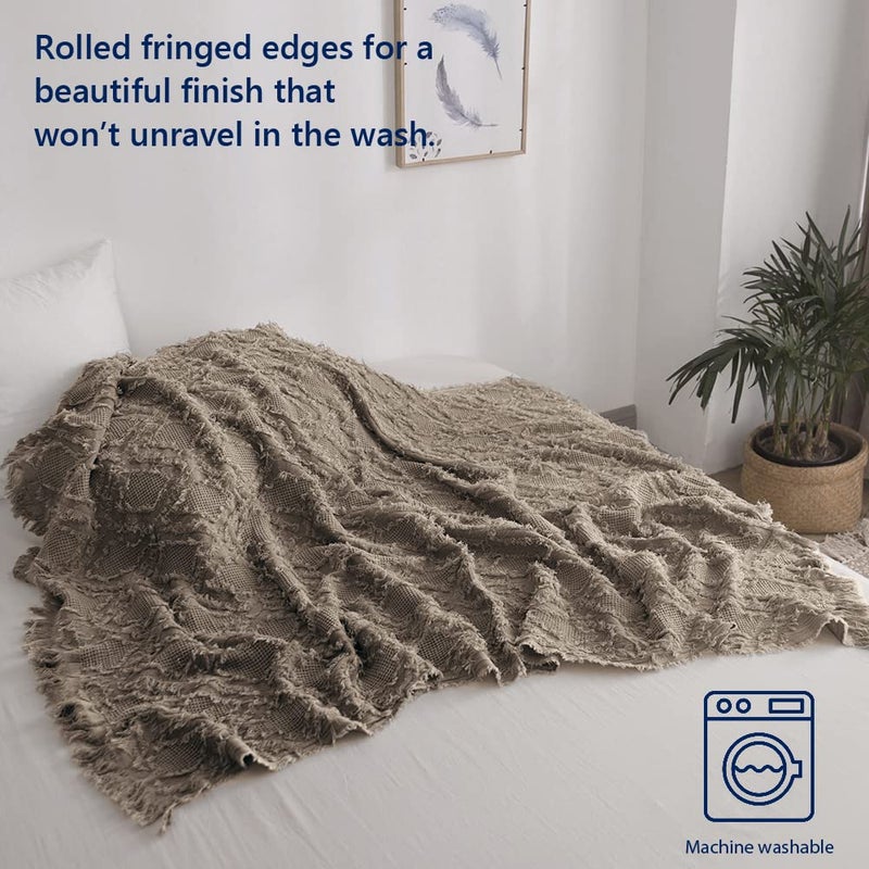 Simple&Opulence 100% Cotton Throw Blanket for Bed, Couch, Boho Textured Geometric Knit Woven Blanket with Tassels Soft, Lightweight Breathable Shabby Chic Farmhouse Decoration for All-Season(Brown) - Image 5